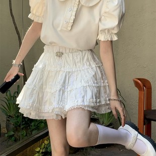 法式减龄套装女春季2024新款甜美娃娃领衬衫白色蛋糕半身裙两件套