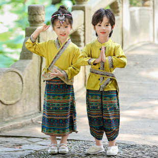 现货速发儿童傣族套装春秋男童少数民族服装女童民族风舞蹈西双版