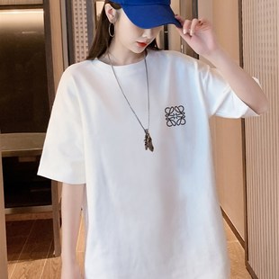 韩国中长款纯棉黑色短袖rt恤女2023夏季新款宽松大码半袖体恤上衣