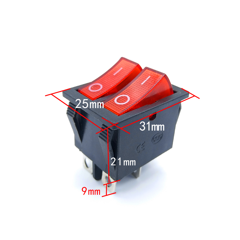 推荐电饼铛双联开关船型开关6脚2档电暖器油钉开关红色双联/带灯/