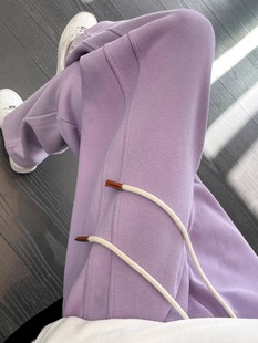 紫色阔腿香蕉裤女秋冬高腰宽松垂坠感运动裤加绒加厚休闲直筒卫裤