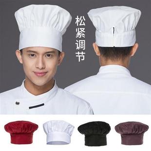厨师帽子男餐饮工作帽白色蘑菇帽女款酒店饭店后厨房防油烟棉布帽