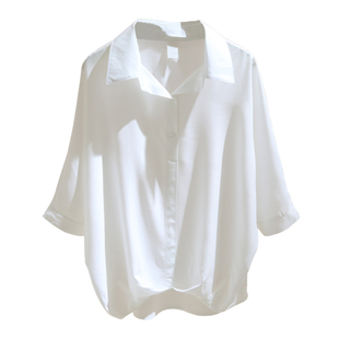 白色polo领衬衫女短袖2023夏季新款宽J松显瘦百搭套头五分袖衬衣