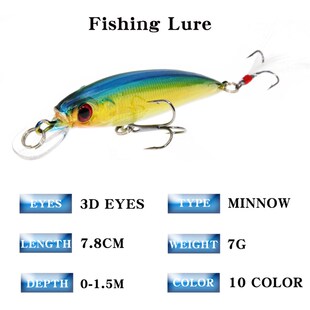 极速1PCS Minnow Fishing Lure 78mm 7g Sinking Hard Bait Wobbl