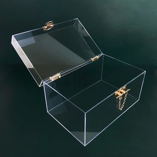 速发透明盒子带锁压克力展示盒婚礼鞋盒礼品空盒桌面翻盖收纳箱