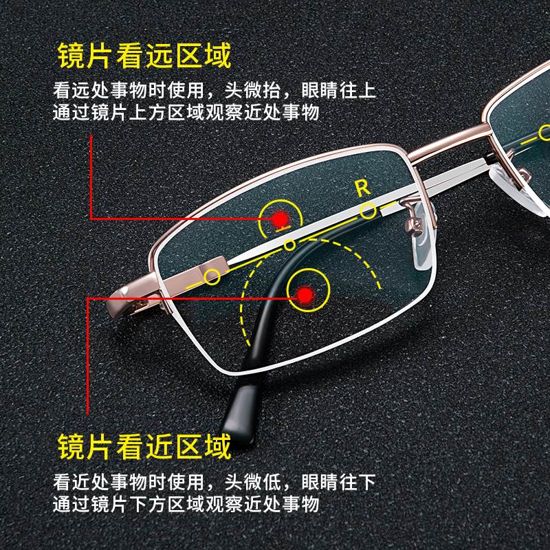 卡法老花眼镜男多焦点智能变焦光功能远近两用防蓝多辐射老花眼镜