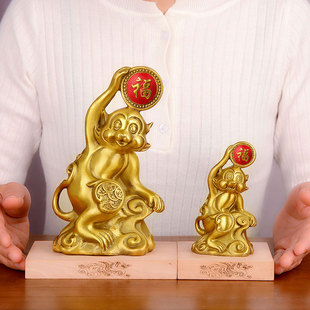 铜猴摆件纯黄铜猴子招财十二生肖金属猴可爱金猴家居客厅装饰