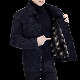 高级感雪尼尔g毛呢大衣男士冬季新款青年韩版潮流翻领休闲夹克外