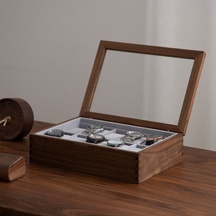 速发梵瀚实木手表收纳盒展示架家用高档简约黑胡桃木放腕表的收藏
