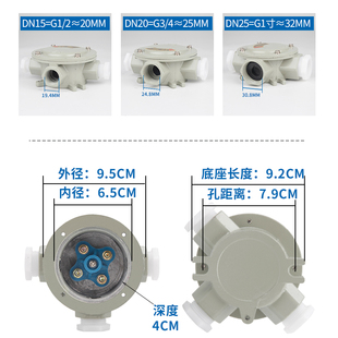 防爆接线盒三通AH分理线盒DN20铝合金二通1寸直通6分圆形防水穿理