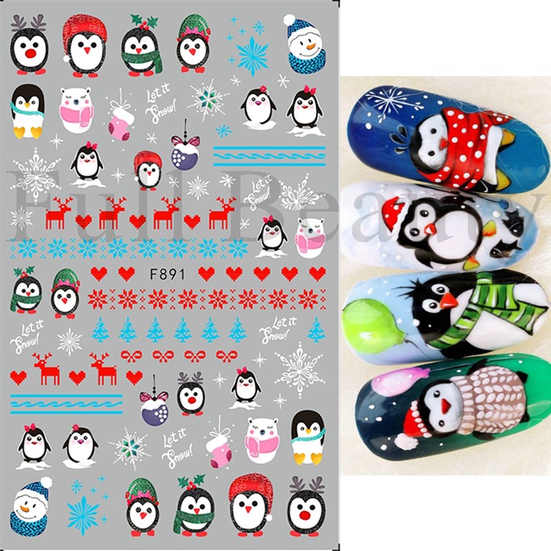 极速Christmas Nail Stickers Penguin Santa Claus Elk Tree Dee