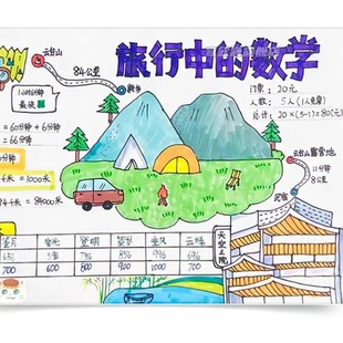 推荐旅行中的数学手抄报涂色模板趣味小学生素材黑白线稿电子版