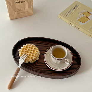 日式复古椭圆h木质托盘甜品早餐盘家用客厅茶几水果盘实木收纳盘