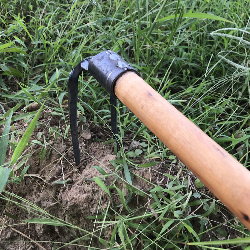 花锄户外齿耙农用园林园艺工具钓鱼除草J锄草种菜短木柄农具小锄