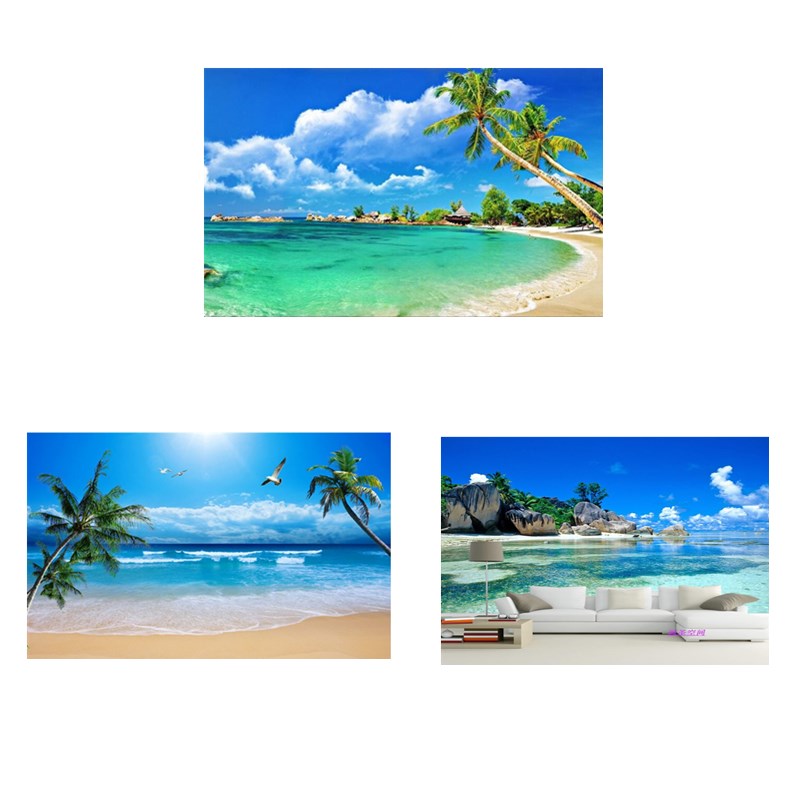 8d蓝天白云海景海滩沙滩壁画饭店餐馆电视背景墙纸竹Y林风景壁纸