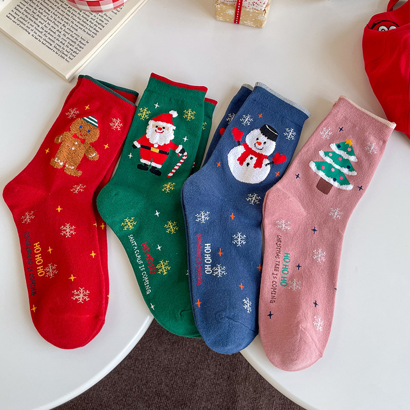 速发Christmas Socks Autumn And Winter Snowman Santa Claus Ca