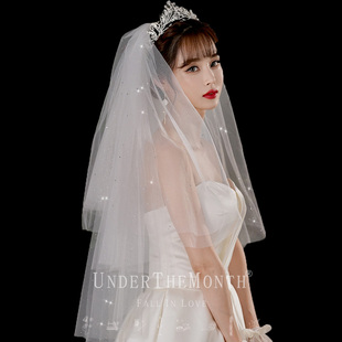 现货速发短款新娘结婚主婚纱头纱超仙森系领证登记小道具白色双层