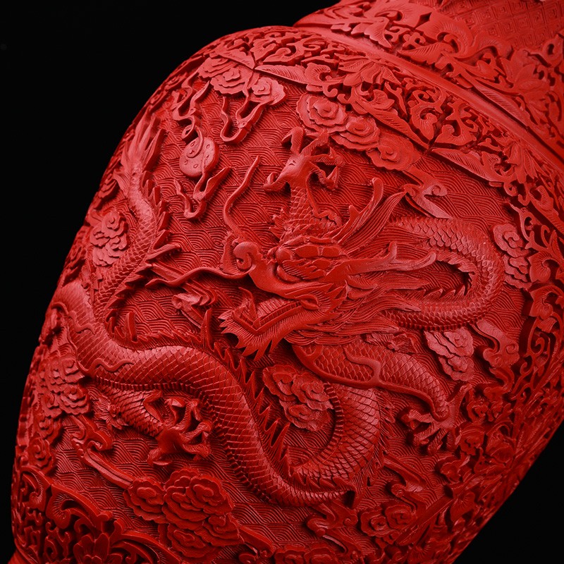 现货速发元旦扬州漆器龙瓶摆件装饰品家居剔红雕漆脱胎工艺品仿古
