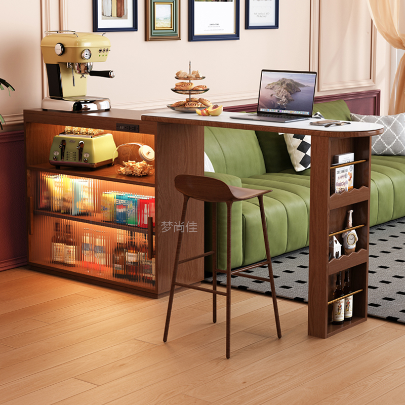 美式岩板吧台实木隔断边柜可移动餐桌小户型家用客厅多功能储物柜