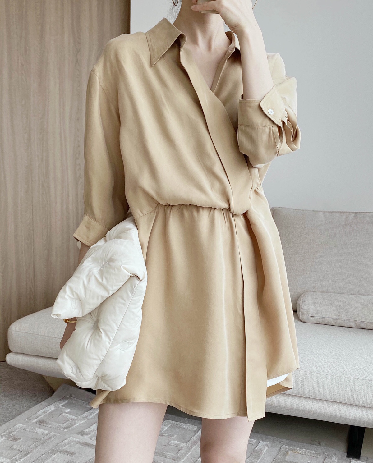夏季新款GRACETINA HOO进口铜氨丝法式设计感衬衫裙连衣裙女装