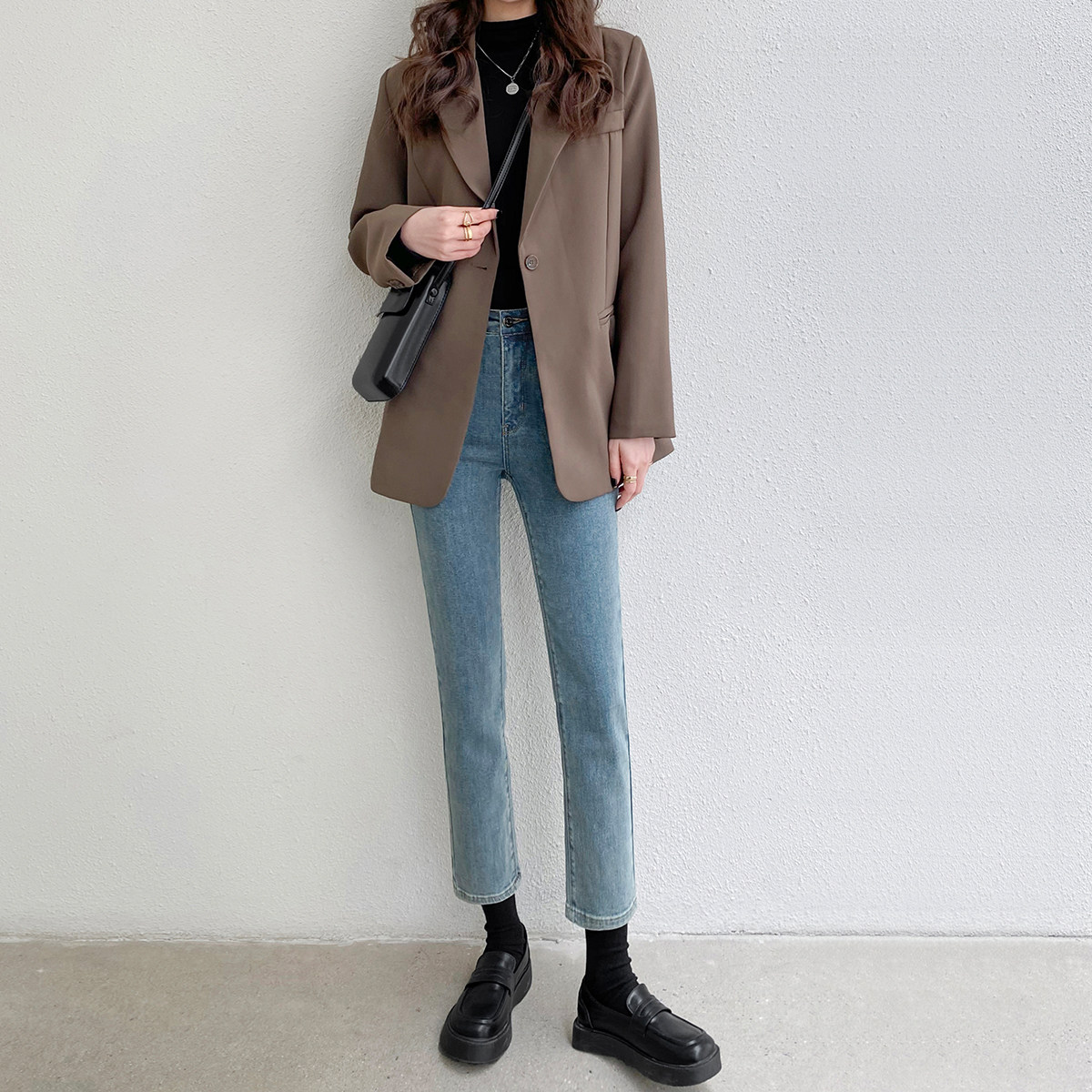 高腰牛仔裤女直筒修身九分显瘦2022年春夏新款浅色裤子烟管裤百搭