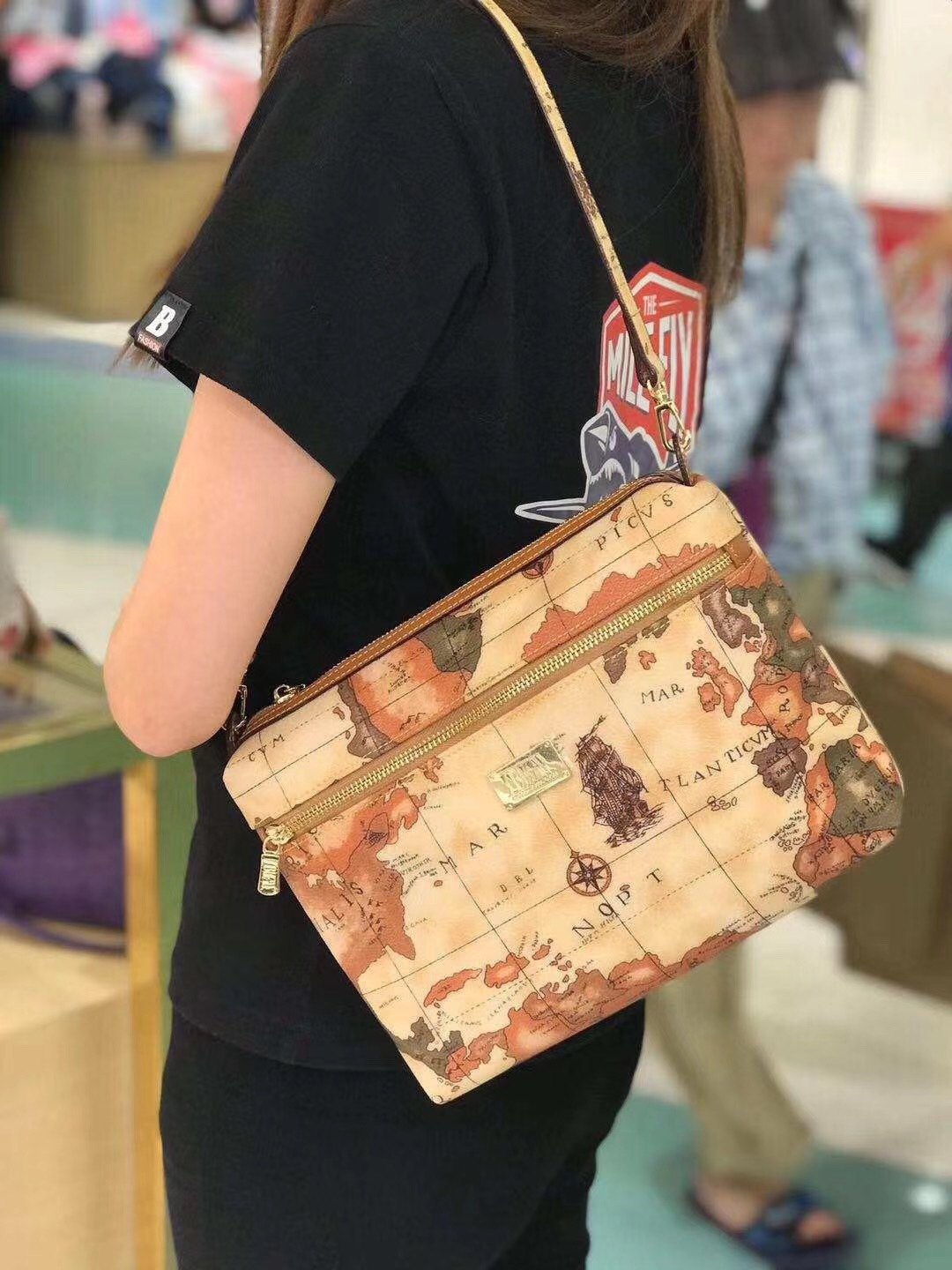 bubble地图包女士经典航海图两用包斜挎单肩包两条肩带 - 夜猫子海外