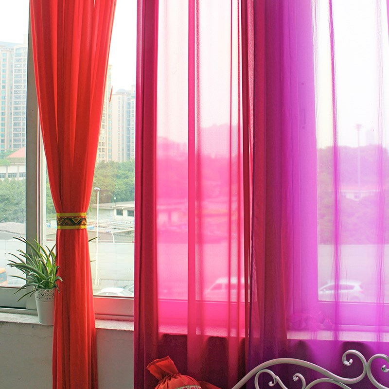 纯色现代飘窗田园雪纺红色白色黄色紫色窗纱帘成品客厅卧室窗帘纱