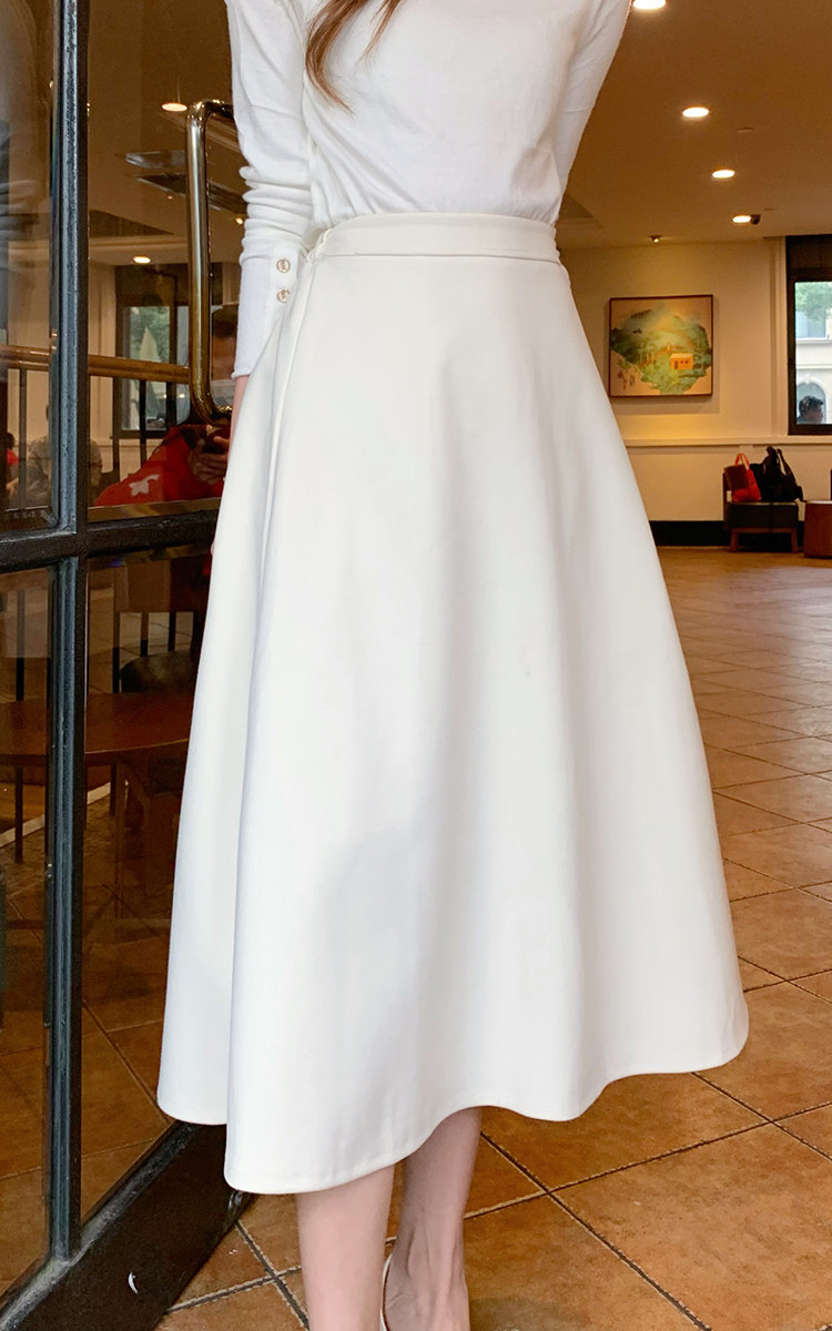 法式白色裙子半身裙女春秋春季赫本风长裙半裙伞裙冬裙冬天配毛衣
