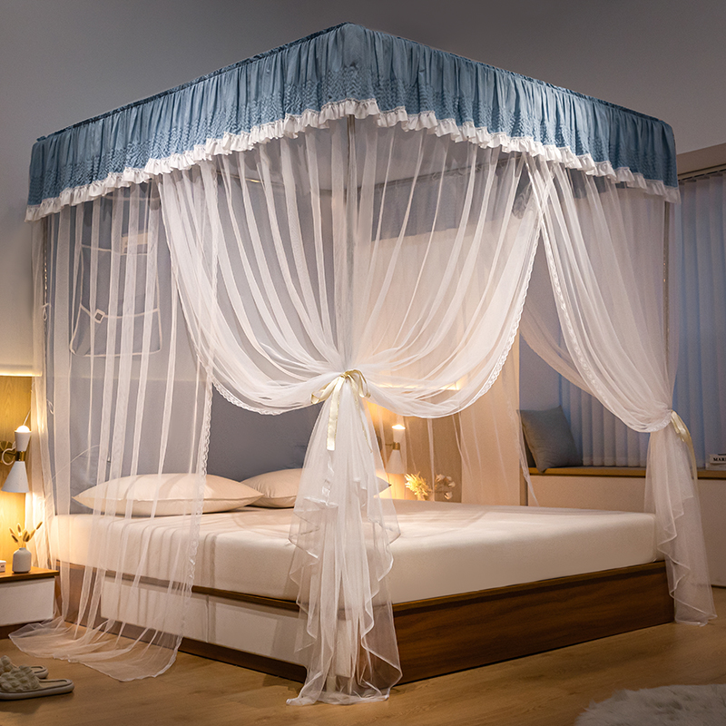 床幔公主风蚊帐家用2023年新款卧室遮光床帘一体式纯色支架杆加粗