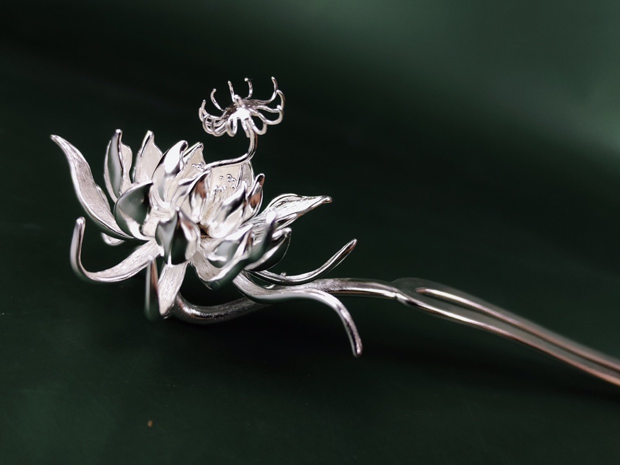 听白手作宫匠坊饰品纯银发簪发钗昙花