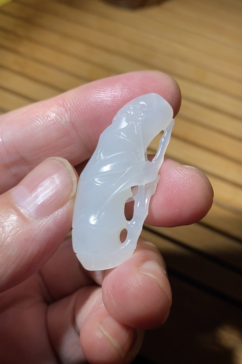 美玉良缘 苏工和田白玉籽料挂件竹子蝙蝠 祝福吊坠