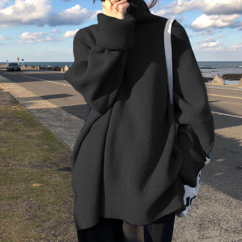 高领黑色毛衣女套头长款