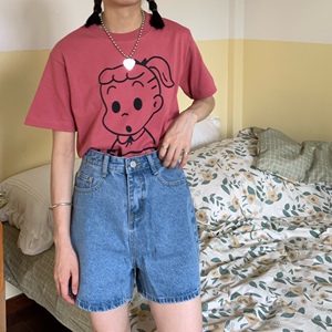 香蕉脱掉了 日系蓝色牛仔短裤 夏季基础显瘦水洗牛仔复古短裤