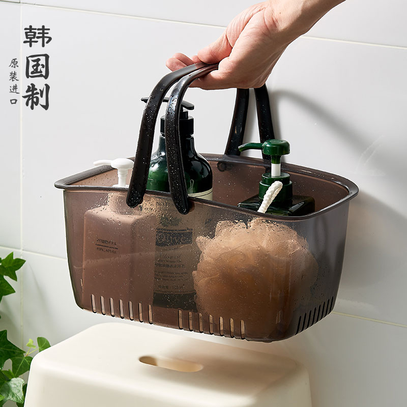 韩国进口浴室洗澡筐收纳篮手提洗浴篮子长方形塑料洗漱用品沐浴框