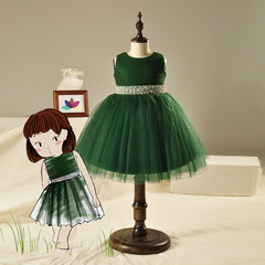六一儿童礼服裙墨绿公主裙新款中大童花童裙表演服韩版儿童蓬蓬裙