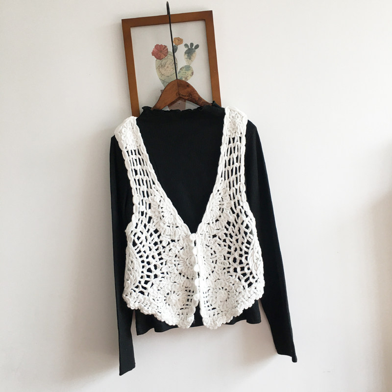 钩花镂空针织马甲女春夏外穿开衫无袖毛衣坎肩百搭毛线背心薄外套