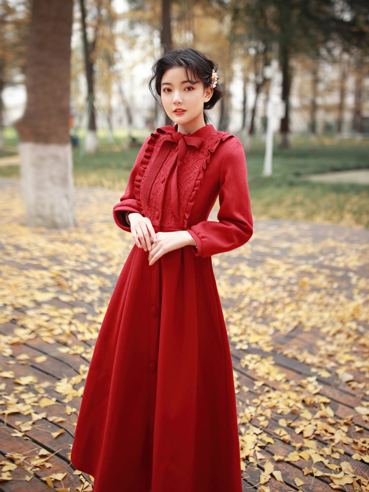 初恋复古超仙女宫廷风红色连衣裙小礼服赫本命过新年衣服女装优惠券