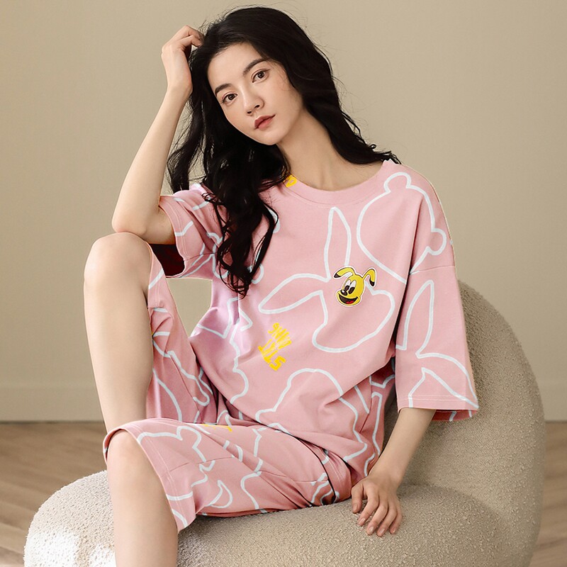 休闲家居服套装已售10新品淘宝￥156折后价￥59睡衣女士夏季纯棉短袖