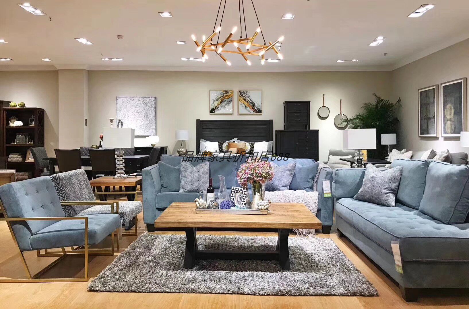 家居美式现代布艺型客厅转角组合整装实木沙发47400爱室丽