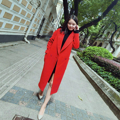 DIDADA原创设计茧型正红色羊毛大衣女中长款加厚宽松廓形呢子外套