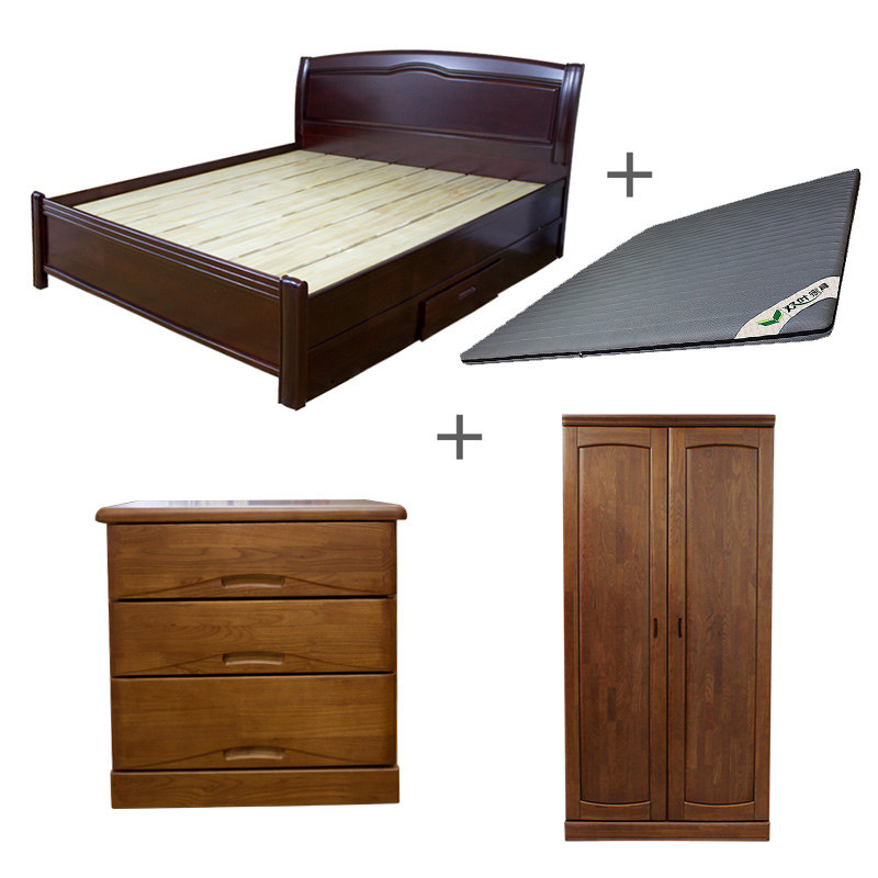 双叶家具 卧室组合实木床 衣柜 床头柜 床垫 卧室套餐