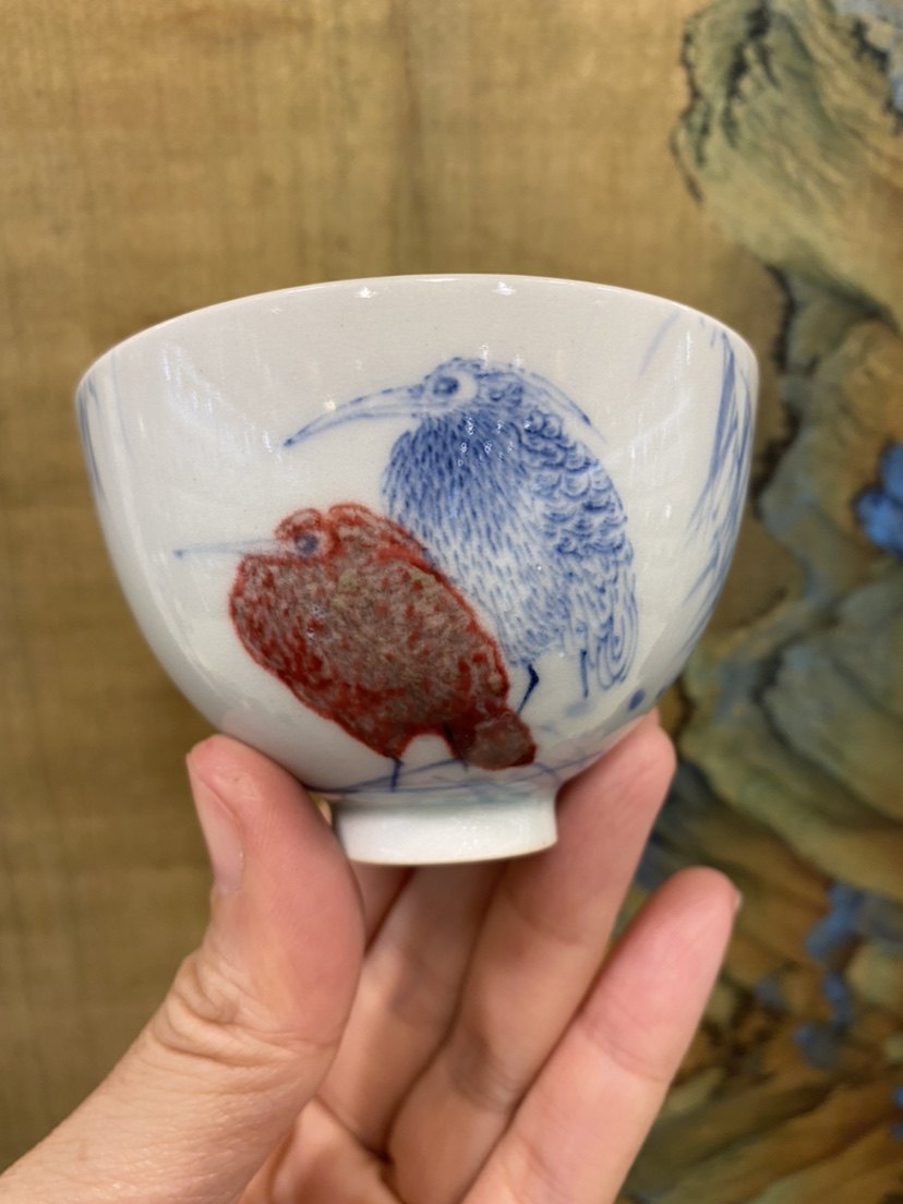 静心斋手绘青花釉里红茶杯主人杯品茗景德镇陶瓷功夫茶具中式复古