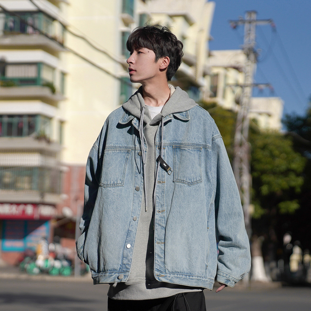 禾子男女同款牛仔衣服韩宽松做旧复古流行夹克chic水洗学生外套