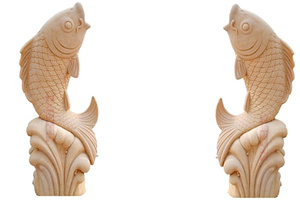 砂岩雕塑砂岩园林景观喷水摆设砂岩鱼造型喷泉喷口圆雕水景喷泉