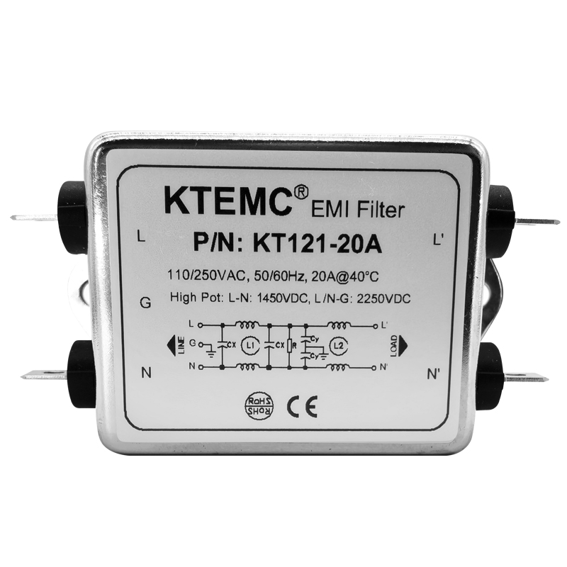 KTEMC KT121-20A单相双极增强型220V/250V EMI/EMC交流电源滤波器