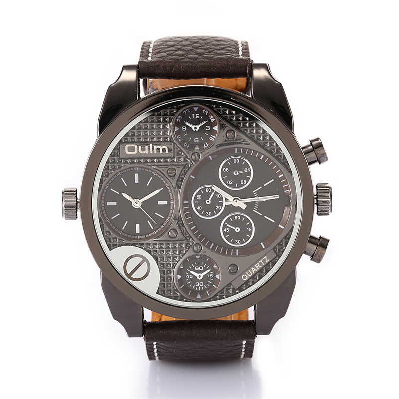 stainless steel large dial dual time zone mens quartz watch