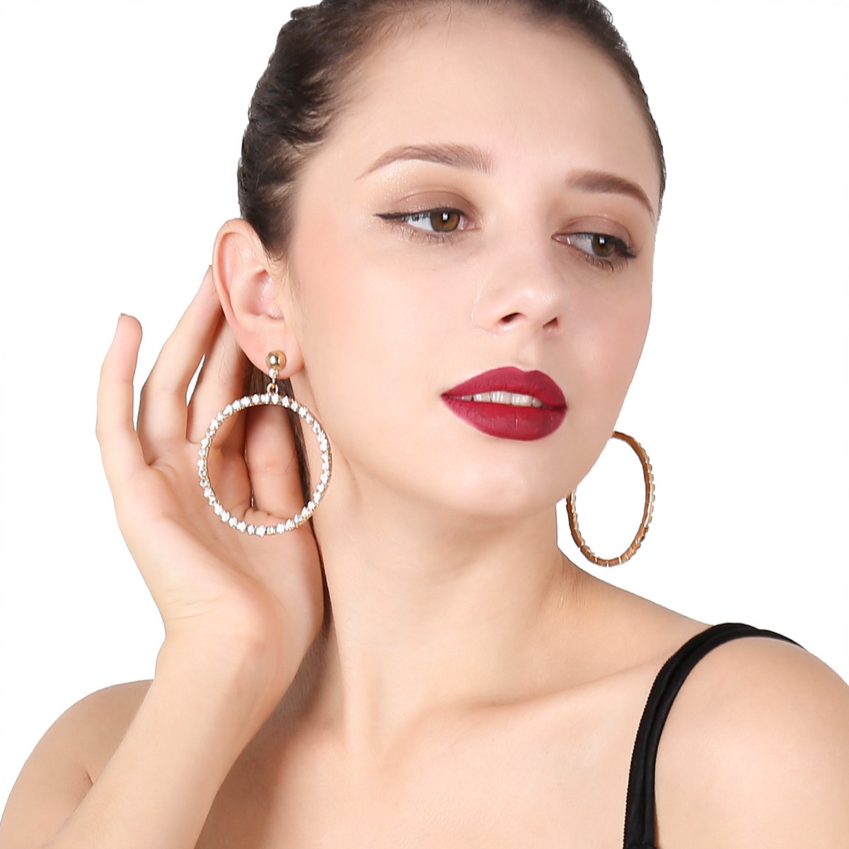 镶满钻大圈耳环女 时尚气质简约韩国个性耳圈欧美网红圆圈耳钉