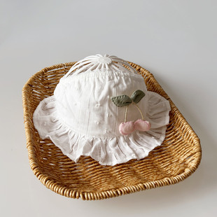 夏婴儿宝宝樱桃帽子可爱公主薄款遮阳防晒春秋0-3-6个月空顶胎帽