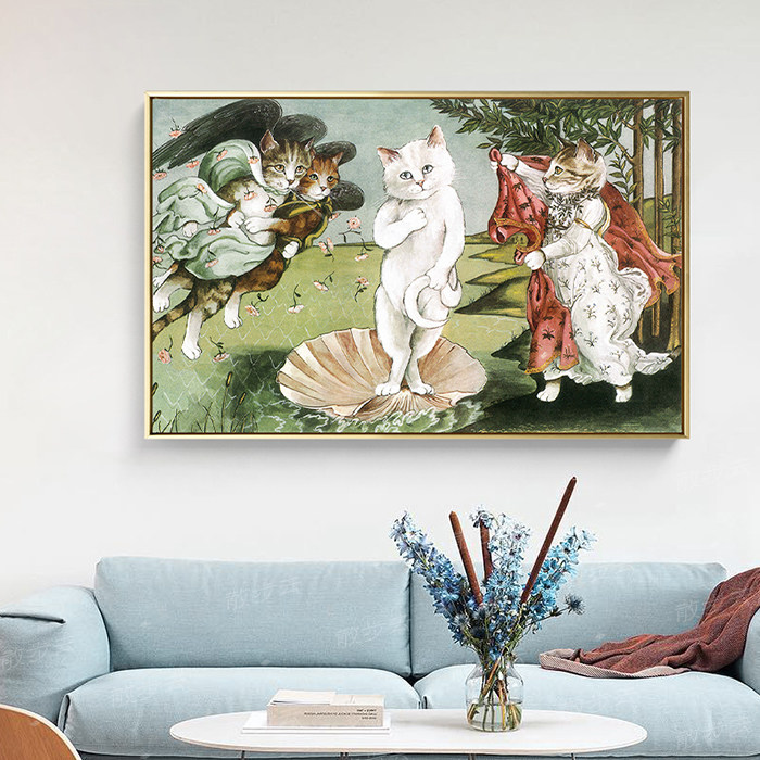 散步去维纳斯小猫咪客餐厅挂画卧室儿童房生日礼物现代北欧装饰画
