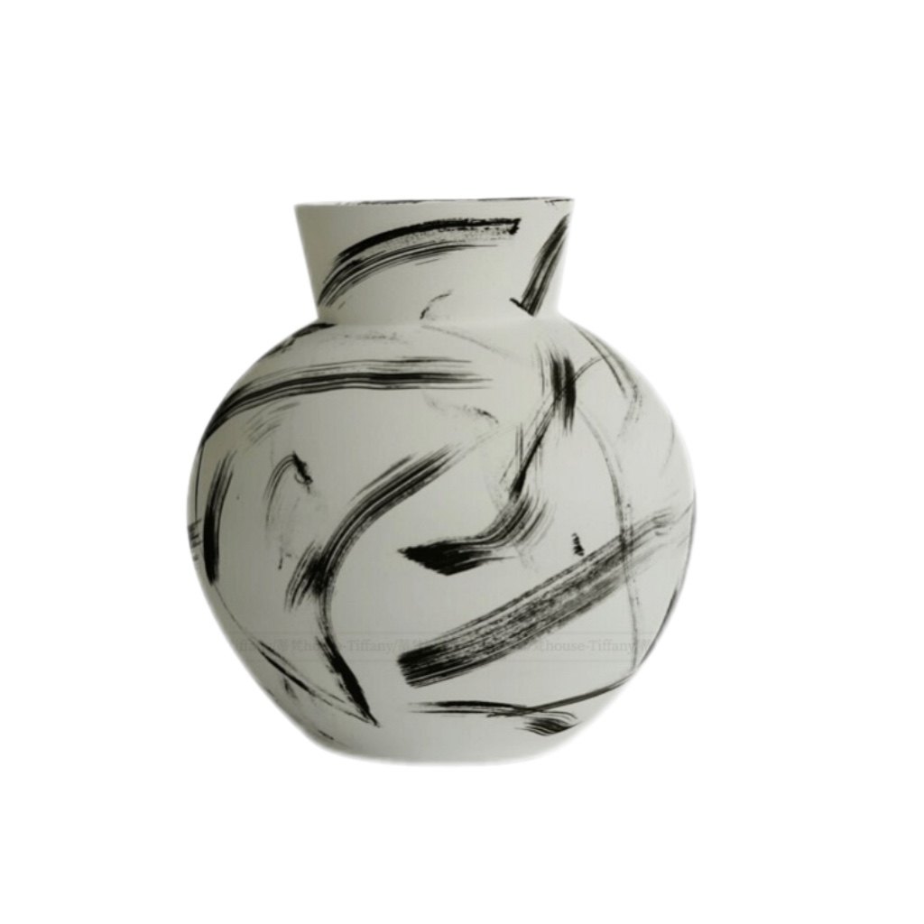 意式极简黑白陶瓷花瓶花器客厅插花摆件样板花瓶